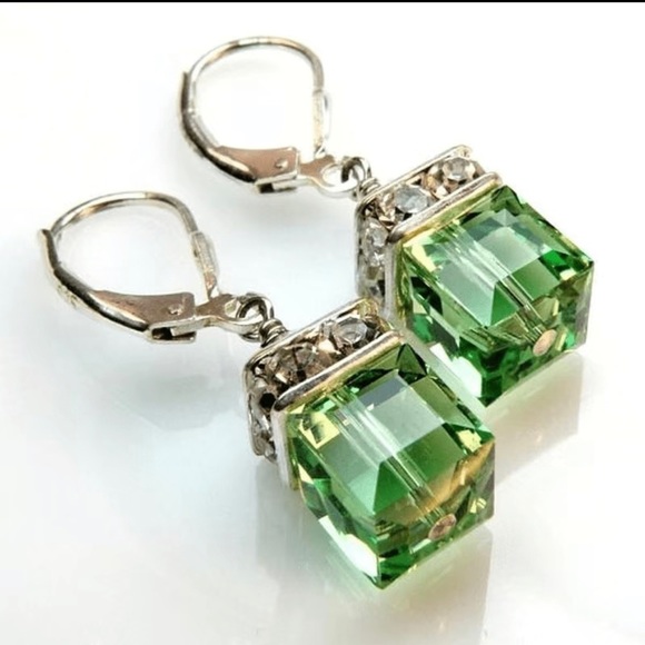 Jewelry - NEW Boutique Silver Zircon Stone Hoop Drop Huggie Style Earrings
